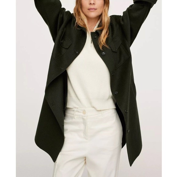 MNG By Mango Army Green Military Style Long Sleeve Collared Coat Size medium - Picture 14 of 16